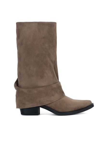 Jenny Fairy Kozaki HY23689-19 Beżowy. Brązowe kozaki Jenny Fairy, bez wzorów, z materiału, bez obcasa, na słupku, bez zapięcia. Za 129,99 zł.