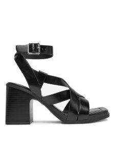 JENNY Sandały JY012768-1 Czarny. Czarne sandały Jenny, bez wzorów, z materiału, bez obcasa, na słupku, bez zapięcia. Za 127,99 zł.