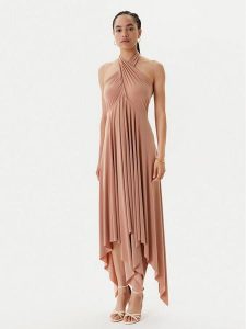 NORMA KAMALI Sukienka koktajlowa KK1253PLO62833 Beżowy Slim Fit. Brązowe sukienki Norma Kamali, xl, bez wzorów, z syntetyku, wizytowe, bez kołnierzyka, bez ramiączek. Za 549,99 zł.