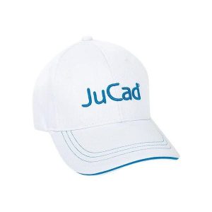 Wytrzymała czapka golfowa JuCad. Białe czapki JUCAD, bez wzorów, z poliesteru, eleganckie. Za 146,50 zł.