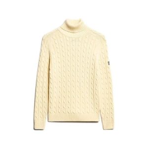 Sweter na plecionce z golfem damski Superdry. Białe golfy Superdry, bez wzorów, ze splotem. Za 325,60 zł.