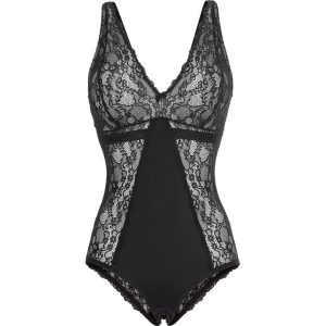 Body bez fiszbinów z delikatną koronką. Czarne body i gorsety bonprix, bez wzorów, z koronki. Za 127,99 zł.
