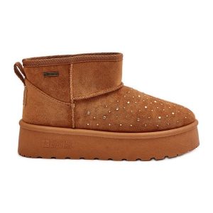 Śniegowce Ze Zdobieniem Na Platformie Big Star OO274A104 Camel brązowe. Brązowe buty zimowe bez obcasa, na platformie, bez zapięcia. Za 182,49 zł.