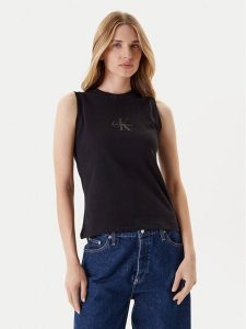 Calvin Klein Jeans Top LV047C852G Czarny Regular Fit. Czarne topy Calvin Klein Jeans, xl, bez wzorów, z bawełny, bez kołnierzyka, bez ramiączek. Za 119,99 zł.