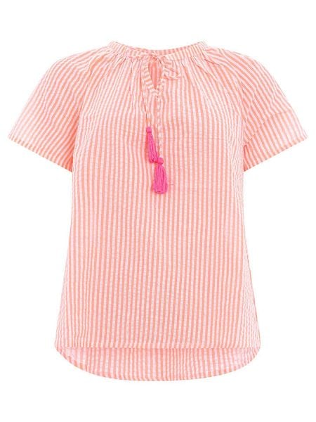 Zwillingsherz Bluzka w kolorze różowo-pomarańczowo-białym rozmiar: S/M. Białe bluzki Zwillingsherz, m, bez wzorów, z bawełny, bez kołnierzyka, bez ramiączek. Za 65,69 zł.