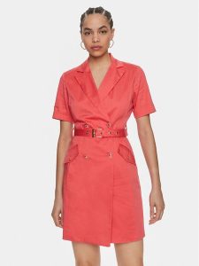 Fracomina Sukienka codzienna FS24SD1017W47201 Koralowy Regular Fit. Pomarańczowe kombinezony Fracomina, na co dzień, xl, bez wzorów, z bawełny, bez kołnierzyka, bez ramiączek, proste. Za 589,99 zł.