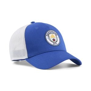 Czapka typu trucker Manchester City KING PUMA. Niebieskie czapki Puma, bez wzorów, klasyczne. Za 129,00 zł.