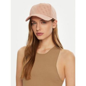 Czapka z daszkiem Guess. Czerwone czapki Guess, z aplikacjami. Za 119,99 zł.