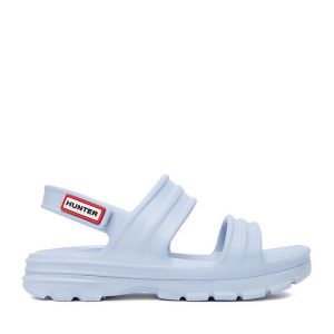 Sandały Hunter. Niebieskie sandały Hunter, bez wzorów, bez obcasa, na płaskiej podeszwie, bez zapięcia. Za 139,99 zł.