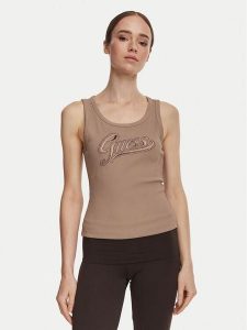 Guess Top W6YP30 K4380 Brązowy jasny Slim Fit. Brązowe topy Guess, xxl, z aplikacjami, z syntetyku, bez kołnierzyka, bez ramiączek. Za 194,99 zł.