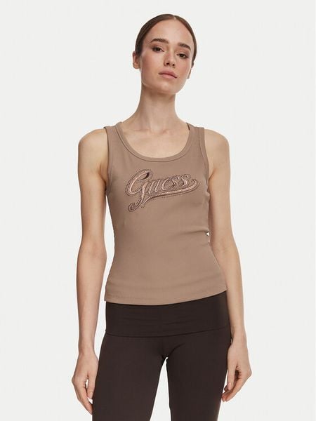 Guess Top W6YP30 K4380 Brązowy jasny Slim Fit. Brązowe topy Guess, xxl, z aplikacjami, z syntetyku, bez kołnierzyka, bez ramiączek. Za 194,99 zł.