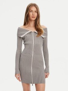 Guess Sukienka dzianinowa W5YK28 Z30I2 Szary Slim Fit. Szare kombinezony Guess, xs, z aplikacjami, z dzianiny, bez kołnierzyka, bez ramiączek. Za 399,99 zł.