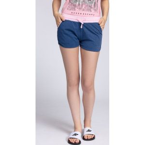 Spodenki dresowe damskie SKDD003 - denim melanż. Czerwone szorty marki 4f, melanż, z bawełny. W wyprzedaży za 59,99 zł.