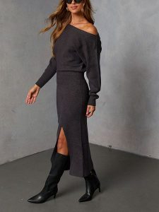 Milan Kiss Sukienka dzianinowa w kolorze szarym rozmiar: XL. Szare sukienki Milan Kiss, na co dzień, xl, bez wzorów, z dzianiny, bez kołnierzyka, bez ramiączek, maxi, proste. Za 217,99 zł.