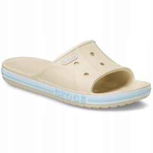 Klapki Dla Dorosłych Crocs Bayaband Slide. Białe klapki Crocs, bez wzorów, z materiału, bez obcasa. Za 119,99 zł.