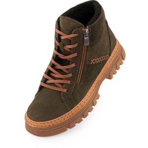 Zimowe buty dla kobiet Kaki 38 - Wodoodporne i Ciepłe. Zielone buty trekkingowe ENELL, z futra, bez zapięcia. Za 417,99 zł.