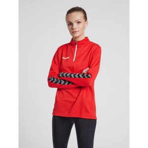 Bluza do piłki nożnej damska Hummel demi-zip hml AUTHENTIC. Czerwone bluzy Hummel, l, bez wzorów, bez kaptura. W wyprzedaży za 165,50 zł.