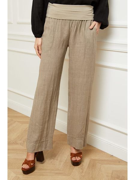 Fleur de Lin Lniane spodnie "Astrid" w kolorze szarobrązowym rozmiar: L. Brązowe spodnie z wysokim stanem Fleur de Lin, bez wzorów, ze lnu, z podwyższonym stanem. Za 91,56 zł.