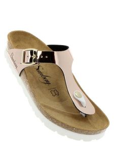 Sunbay Japonki "Camelia" w kolorze miedzianym rozmiar: 39. Brązowe klapki Sunbay, bez wzorów, ze skóry, z otwartym noskiem, bez obcasa. Za 155,95 zł.