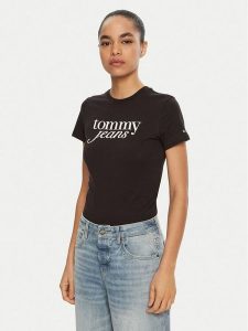 Tommy Jeans T-Shirt Essential DW0DW19447 Czarny Slim Fit. Czarne t-shirty Tommy Jeans, l, bez wzorów, z bawełny, bez kołnierzyka, bez ramiączek. Za 79,99 zł.
