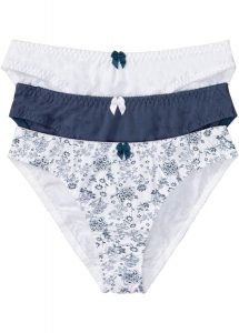 Figi bawełniane (3 pary). Niebieskie figi bonprix, bez wzorów, z bawełny. Za 67,99 zł.