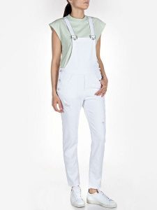 Replay Ogrodniczki dżinsowe w kolorze białym rozmiar: M. Białe kombinezony Replay, m, bez wzorów, bez kołnierzyka, bez ramiączek. Za 376,86 zł.