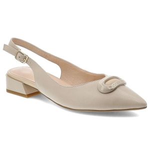 Sandały damskie S.Barski, cholewka ze skóry naturalnej z odkrytą piętą na niskim stabilnym obcasie z regulowanym paskiem i subtelną ozdobą, beżowe, C. Brązowe sandały S.BARSKI, z aplikacjami, ze skóry, bez obcasa, na obcasie, bez zapięcia. Za 278,90 zł.