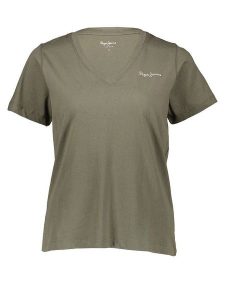 Pepe Jeans Koszulka w kolorze khaki rozmiar: S. Brązowe bluzki Pepe Jeans, s, bez wzorów, z bawełny, bez kołnierzyka, bez ramiączek. Za 74,63 zł.