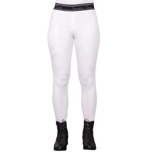 Legginsy do jazdy konnej dla kobiet QHP Eden. Białe legginsy QHP, bez wzorów, z elastanu. Za 255,50 zł.