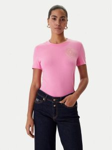 Versace Jeans Couture T-Shirt 80HAHT02 CJ03T Różowy Slim Fit. Czerwone t-shirty Versace Jeans Couture, s, bez wzorów, z bawełny, bez kołnierzyka, bez ramiączek. Za 293,99 zł.