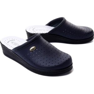 SANITAL FLEX 707/I blue, klapki profilaktyczne damskie. Niebieskie klapki Sanital-Flex, bez wzorów, ze skóry, bez obcasa. Za 119,90 zł.