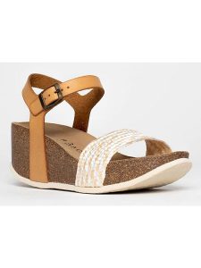 BACKSUN Sandały "Rimini" w kolorze jasnobrązowo-biało-szarym na koturnie rozmiar: 39. Brązowe sandały Backsun, bez wzorów, z otwartym noskiem, bez obcasa, na koturnie, bez zapięcia. Za 173,99 zł.