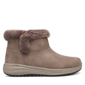 Śniegowce Skechers. Brązowe buty zimowe Skechers, bez obcasa, bez zapięcia. Za 429,99 zł.