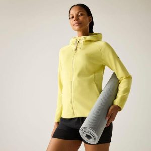 Damska bluza polarowa Nayna z kapturem i zamkiem błyskawicznym. Żółte bluzy Regatta, bez wzorów, z bawełny, z kapturem. W wyprzedaży za 229,99 zł.