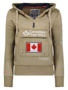 Canadian Peak Bluza "Gyrelle" w kolorze beżowym rozmiar: S. Brązowe bluzy Canadian Peak, s, z aplikacjami, z bawełny, z kapturem. Za 113,99 zł.