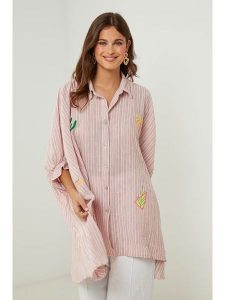 Lin Passion Tunika w kolorze jasnoróżowym rozmiar: 40/42. Różowe tuniki Lin Passion, bez wzorów, klasyczne, bez kołnierzyka, bez ramiączek. Za 173,99 zł.