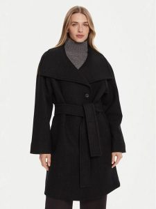 Calvin Klein Płaszcz wełniany LV044D557G Czarny Regular Fit. Czarne płaszcze Calvin Klein, na zimę, m, bez wzorów, z wełny, bez kaptura. Za 939,99 zł.