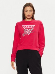Guess Bluza W5RQ04 KB683 Czerwony Regular Fit. Czerwone bluzy Guess, s, z aplikacjami, z syntetyku, bez kaptura. Za 219,99 zł.