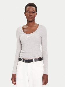 Calvin Klein Jeans Bluzka LV047D218G Szary Slim Fit. Szare bluzki Calvin Klein Jeans, l, bez wzorów, z bawełny, bez kołnierzyka, bez ramiączek. Za 159,99 zł.