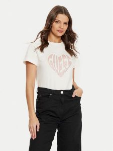 Guess T-Shirt V5RI08 J1314 Écru Slim Fit. T-shirty Guess, l, z aplikacjami, z bawełny, bez kołnierzyka, bez ramiączek. Za 119,99 zł.