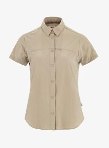 Koszula podróżnicza damska Fjallraven High Coast Lite Shirt SS. Brązowe koszule Fjällräven, l, bez wzorów, z elastanu, bez kołnierzyka, bez ramiączek. Za 417,20 zł.