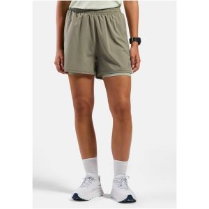 Spodenki damskie Odlo ESSENTIAL 4 INCH 2-in-1 short. Brązowe szorty ODLO, bez wzorów. W wyprzedaży za 242,99 zł.