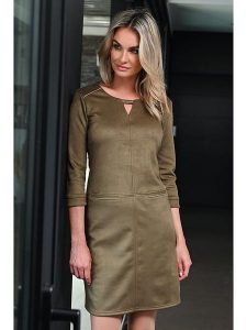 Bleu d'Azur Sukienka "Cairo" w kolorze khaki rozmiar: 42. Brązowe sukienki Bleu d'Azur, w ażurowe wzory, klasyczne, bez kołnierzyka, bez ramiączek, mini. Za 127,35 zł.