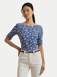 LAUREN RALPH LAUREN Bluzka 200976991001 Niebieski Slim Fit. Niebieskie bluzki Lauren Ralph Lauren, s, bez wzorów, z bawełny, bez kołnierzyka, bez ramiączek. Za 229,99 zł.