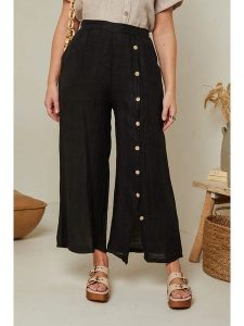 Curvy Lady Lniane spodnie w kolorze czarnym rozmiar: 44/46. Czarne spodnie z wysokim stanem Curvy Lady, bez wzorów, ze lnu, z podwyższonym stanem. Za 149,31 zł.