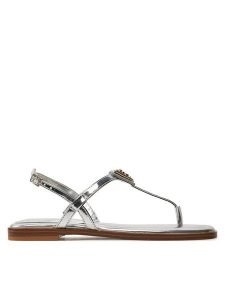 Guess Sandały Rainey FLGRAY LEL21 Srebrny. Szare sandały Guess, z aplikacjami, ze skóry, bez obcasa, na płaskiej podeszwie, bez zapięcia. Za 499,99 zł.