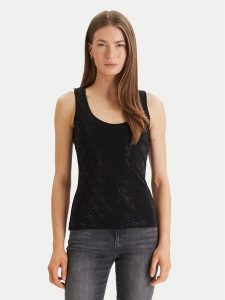 Guess Top W6GP10 K2932 Czarny Regular Fit. Czarne topy Guess, l, z aplikacjami, z bawełny, bez kołnierzyka, bez ramiączek. Za 190,99 zł.