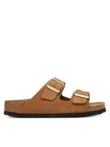 Birkenstock Klapki Arizona Sfb 1032086 Brązowy. Brązowe klapki Birkenstock, bez wzorów, z nubiku, bez obcasa. Za 478,99 zł.