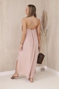 Sukienka długa na ramiączka pudrowy róż. Czerwone sukienki KESI, na co dzień, na lato, l, bez wzorów, z bawełny, eleganckie, bez kołnierzyka, bez ramiączek, maxi, proste. Za 121,29 zł.