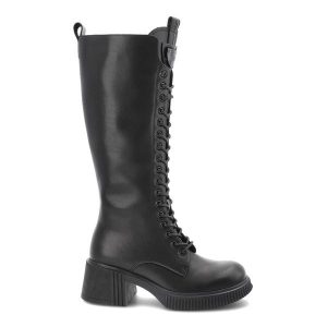 Czarne Kozaki Vinceza Eleganckie Obuwie Damskie Na Obcasie. Czarne kozaki VINCEZA, bez wzorów, ze skóry, przed kolano, bez obcasa, na obcasie, bez zapięcia. Za 280,99 zł.